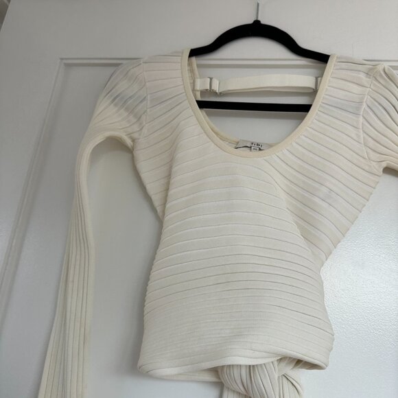 Tibi Decollete Rib Knit Wrap Sweater Long Sleeves Open Back Cut-out White Sz XS - Picture 7 of 10